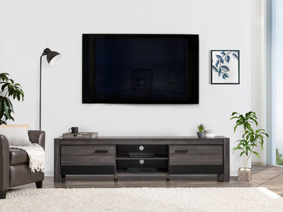 distressed carbon grey black duotone Modern TV Stand with Doors for TVs up to 95" Joliet Collection lifestyle scene by CorLiving#color_distressed-carbon-grey-black-duotone