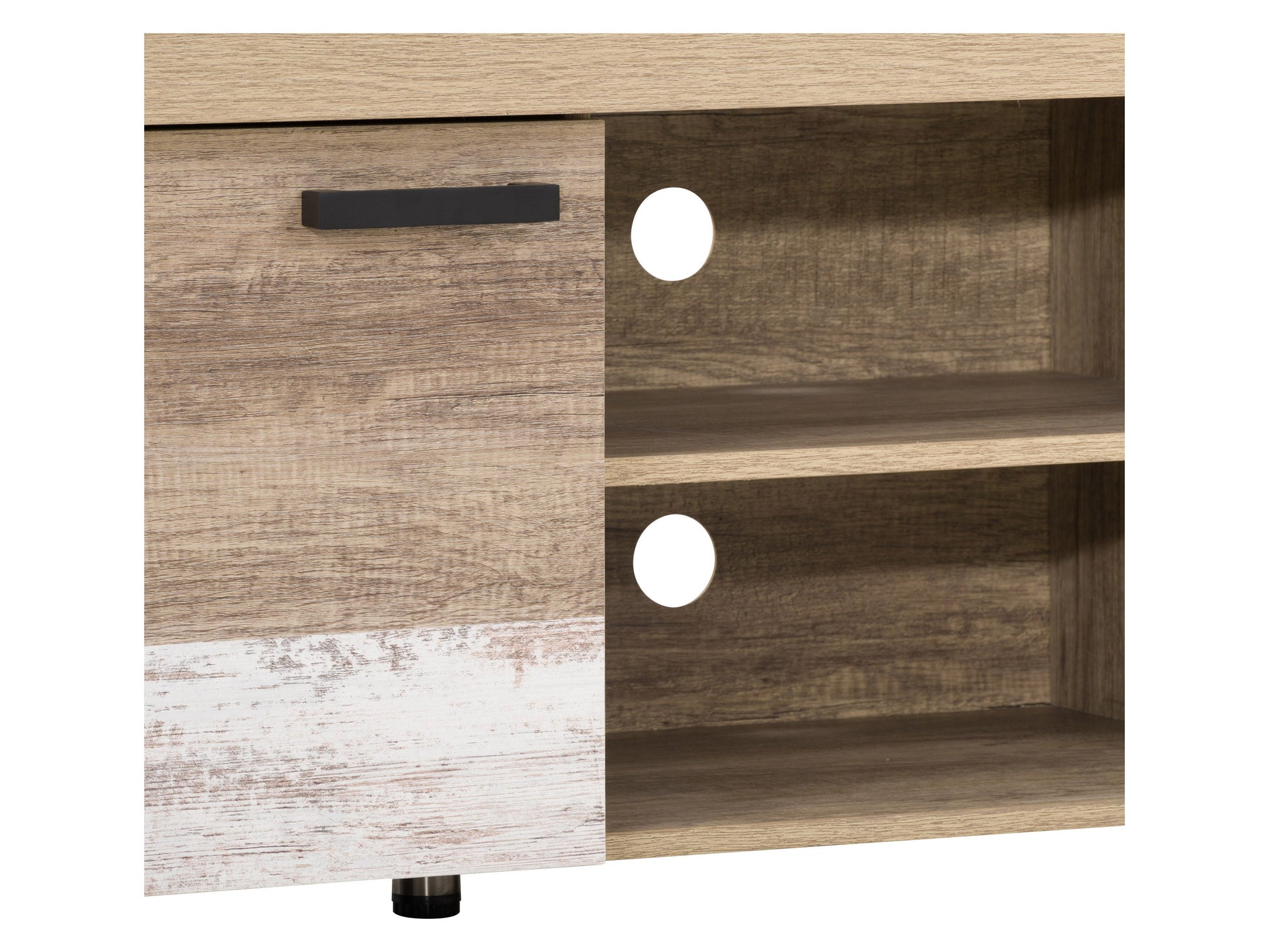 Modern black TV stand with sleek doors, wood grain finish, and metal legs, suitable for TVs up to 95 inches. Features include ample storage, cable management, and minimalist design perfect for contemporary living rooms.