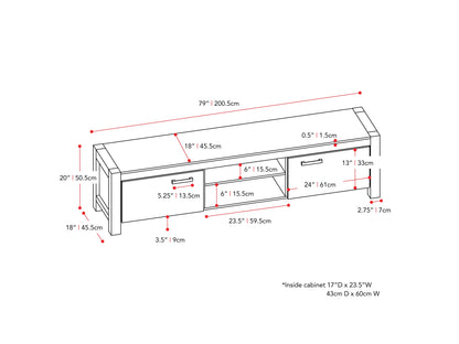 Modern TV stand with doors, fits TVs up to 95 inches, featuring a sleek black finish, minimalist design, and ample storage space with two closed cabinets and open shelving for media accessories.