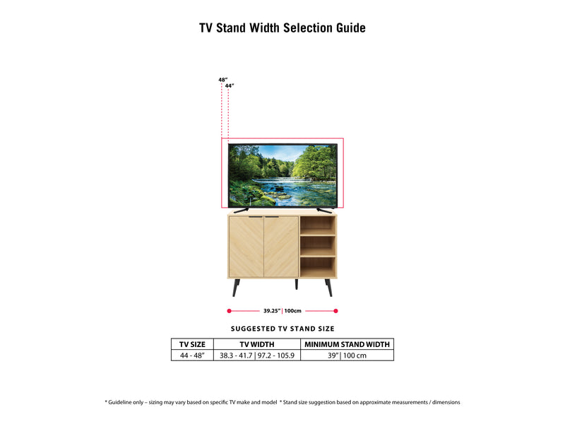 light brown Sideboard Buffet, TVs up to 48" Himari Collection infographic by CorLiving