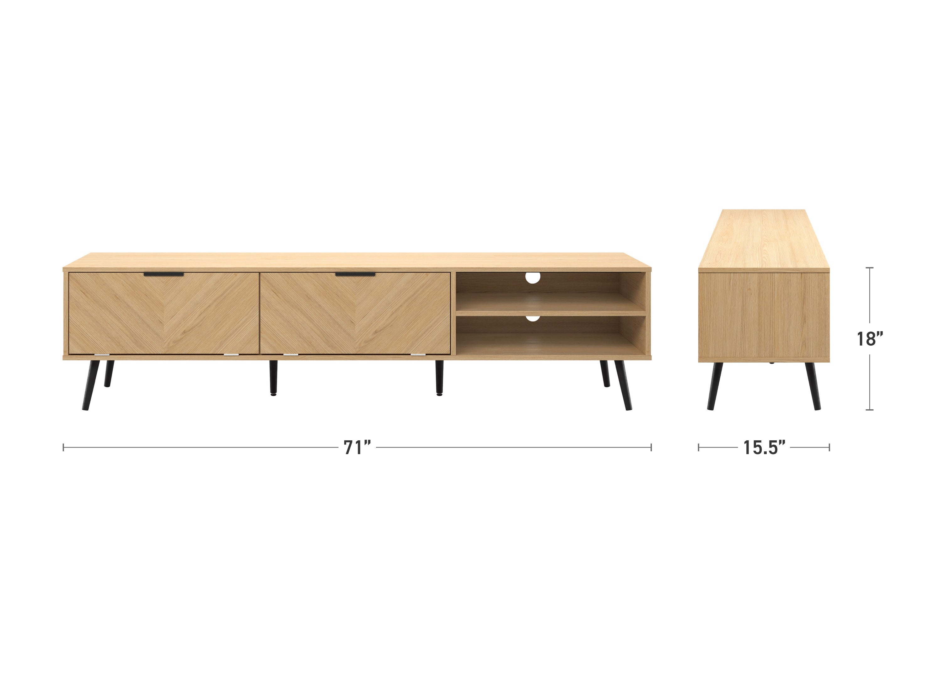 Light Wood TV Stand, TVs up to 85" Himari Collection measurements diagram by CorLiving#color_himari-light-brown