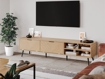 Light Wood TV Stand, TVs up to 85" Himari Collection lifestyle scene by CorLiving#color_himari-light-brown