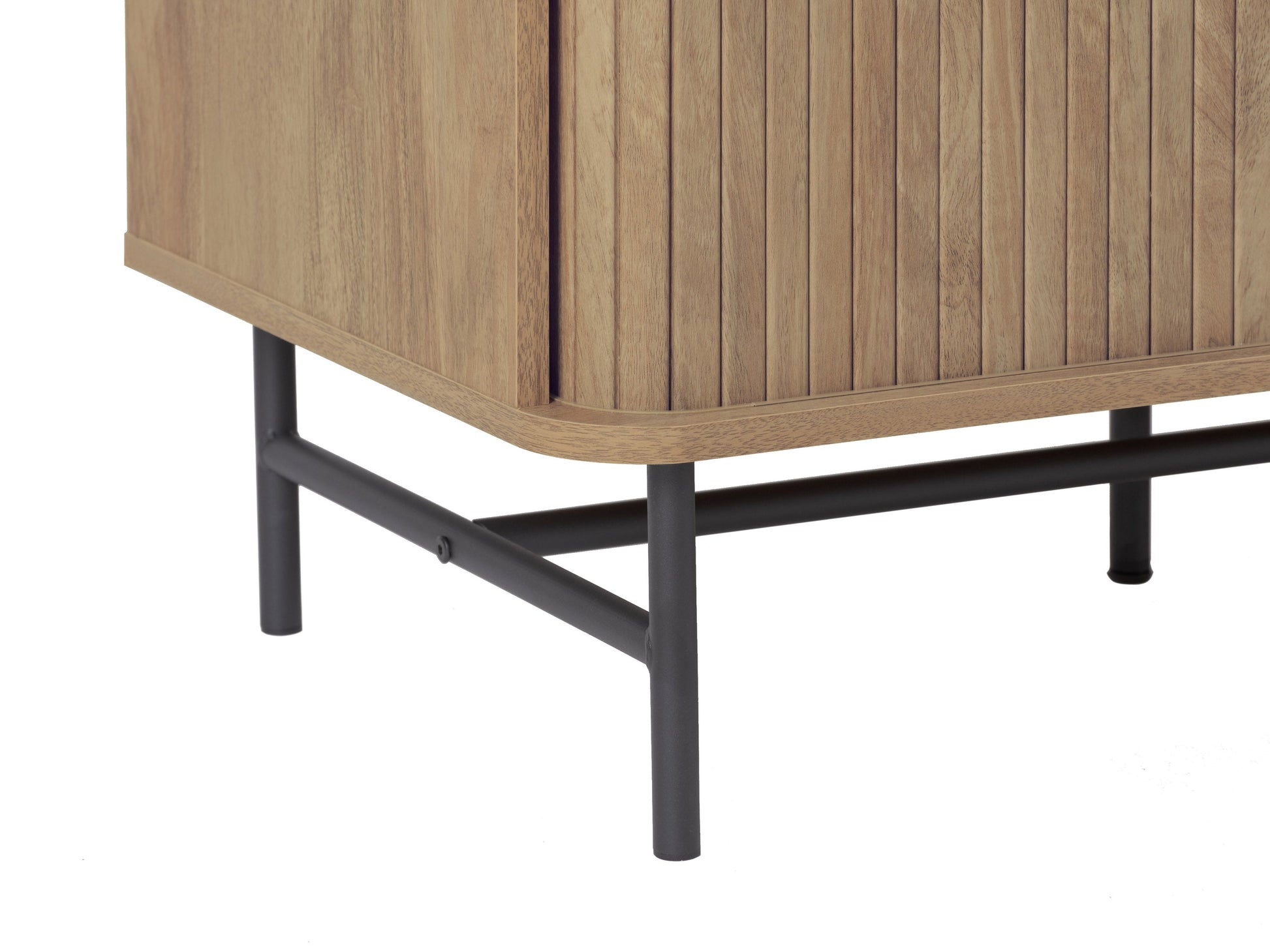 Elegant curved sideboard buffet in dark walnut wood with sleek brass handles, featuring three spacious drawers and two cabinets with intricate herringbone pattern, ideal for modern dining rooms or living spaces.