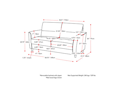 dark grey 2 Seater Sofa Loveseat Caroline Collection measurements diagram by CorLiving#color_dark-grey
