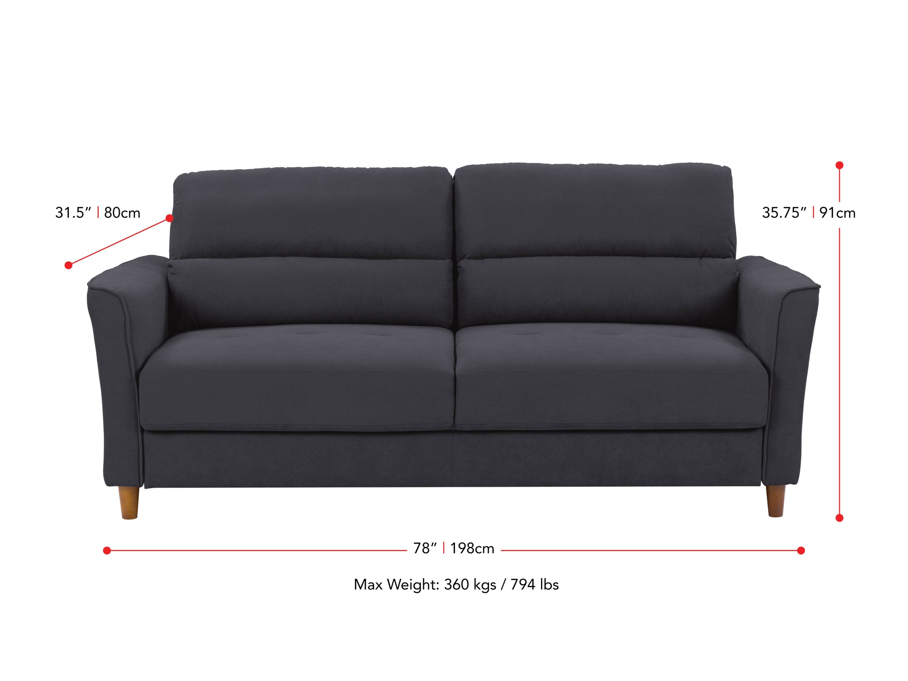 dark grey 3 Seater Sofa Caroline Collection measurements diagram by CorLiving#color_dark-grey