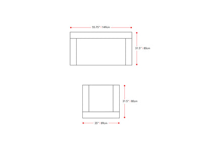 dark grey 2 Seater Loveseat and Chair Set, 2 piece Caroline Collection measurements diagram by CorLiving#color_dark-grey