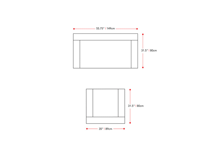 dark grey 2 Seater Loveseat and Chair Set, 2 piece Caroline Collection measurements diagram by CorLiving