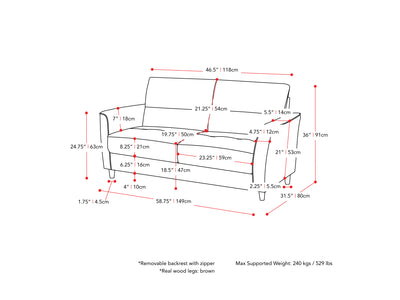 dark grey 2 Seater Loveseat and Chair Set, 2 piece Caroline Collection measurements diagram by CorLiving#color_dark-grey