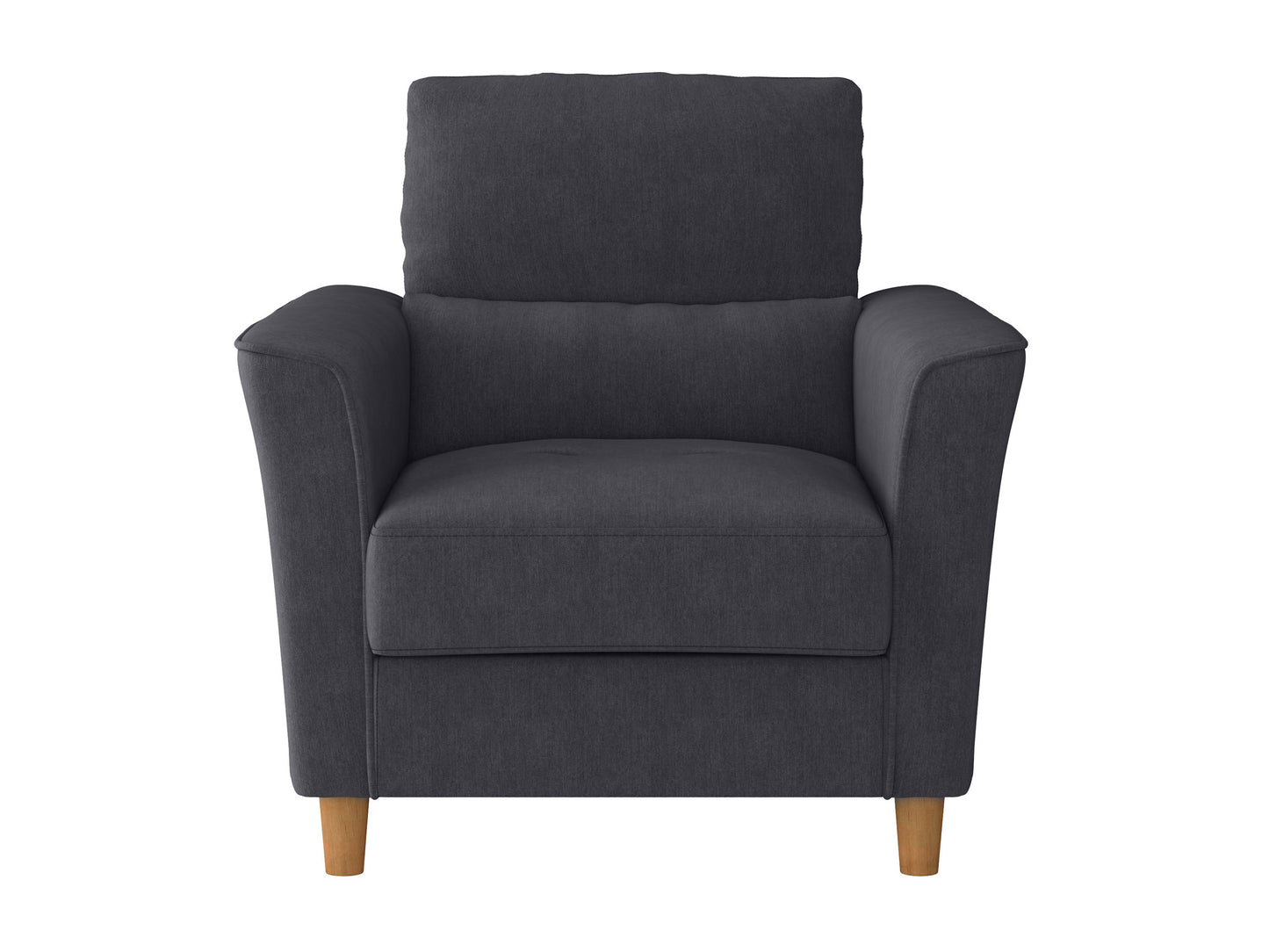 Modern 3 piece living room sofa set with gray fabric upholstery, featuring tufted cushions, sleek wooden legs, and a matching loveseat and armchair. Ideal for contemporary home decor.