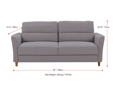 light grey 3 Seater Sofa Caroline Collection measurements diagram by CorLiving#color_light-grey