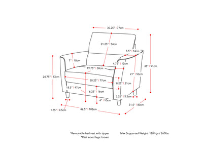 light grey 3 Piece Living Room Set Caroline Collection measurements diagram by CorLiving#color_light-grey