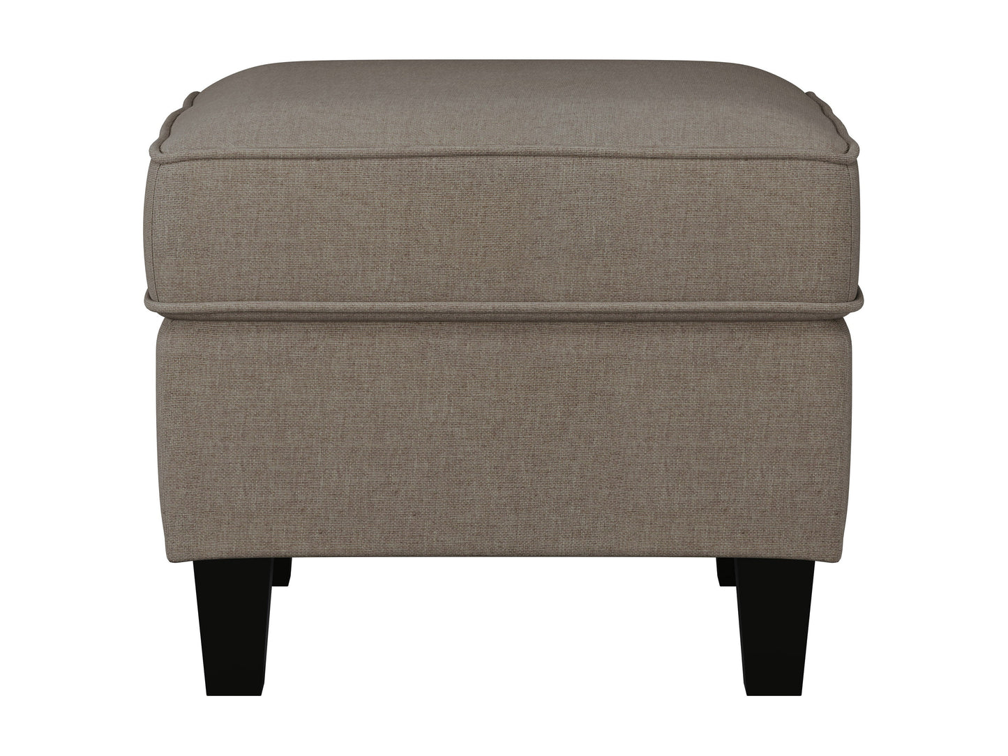 Gray fabric ottoman with tufted top, wooden legs, and storage compartment. Perfect for living rooms or bedrooms, providing both seating and storage solutions.