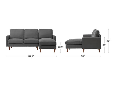 grey Reversible Sectional Sofa Lena Collection measurements diagram by CorLiving#color_grey