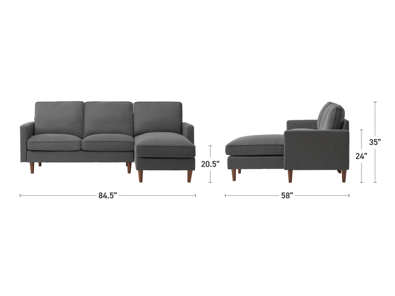 grey Reversible Sectional Sofa Lena Collection measurements diagram by CorLiving