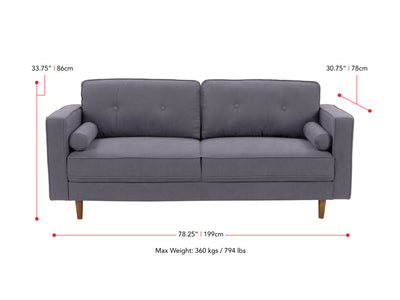 grey 3 Seater Sofa Mulberry Collection measurements diagram by CorLiving#color_grey