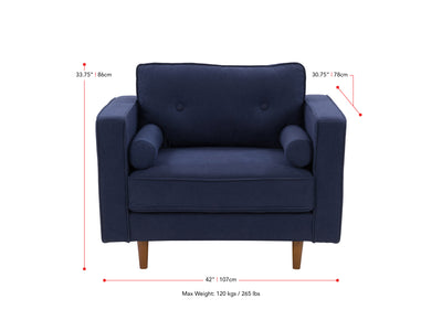 navy blue Mid-Century Modern Accent Chair Mulberry Collection measurements diagram by CorLiving#color_mulberry-navy-blue