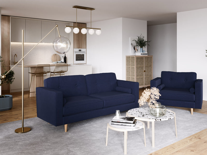 navy blue 3 Seater Sofa Mulberry Collection lifestyle scene by CorLiving