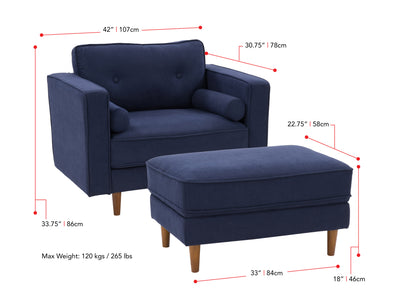 navy blue Accent Chair with Ottoman Mulberry Collection measurements diagram by CorLivingg#color_mulberry-navy-blue