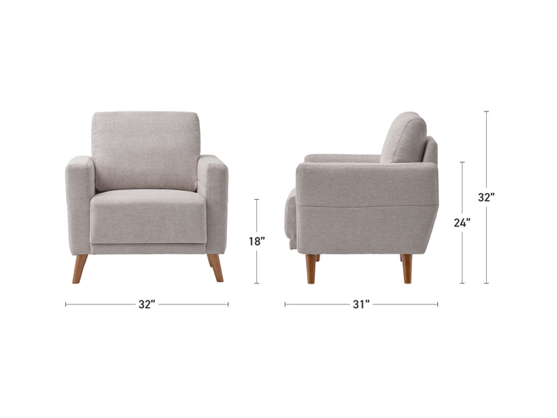 light grey Modern Armchair Clara Collection measurements diagram by CorLiving