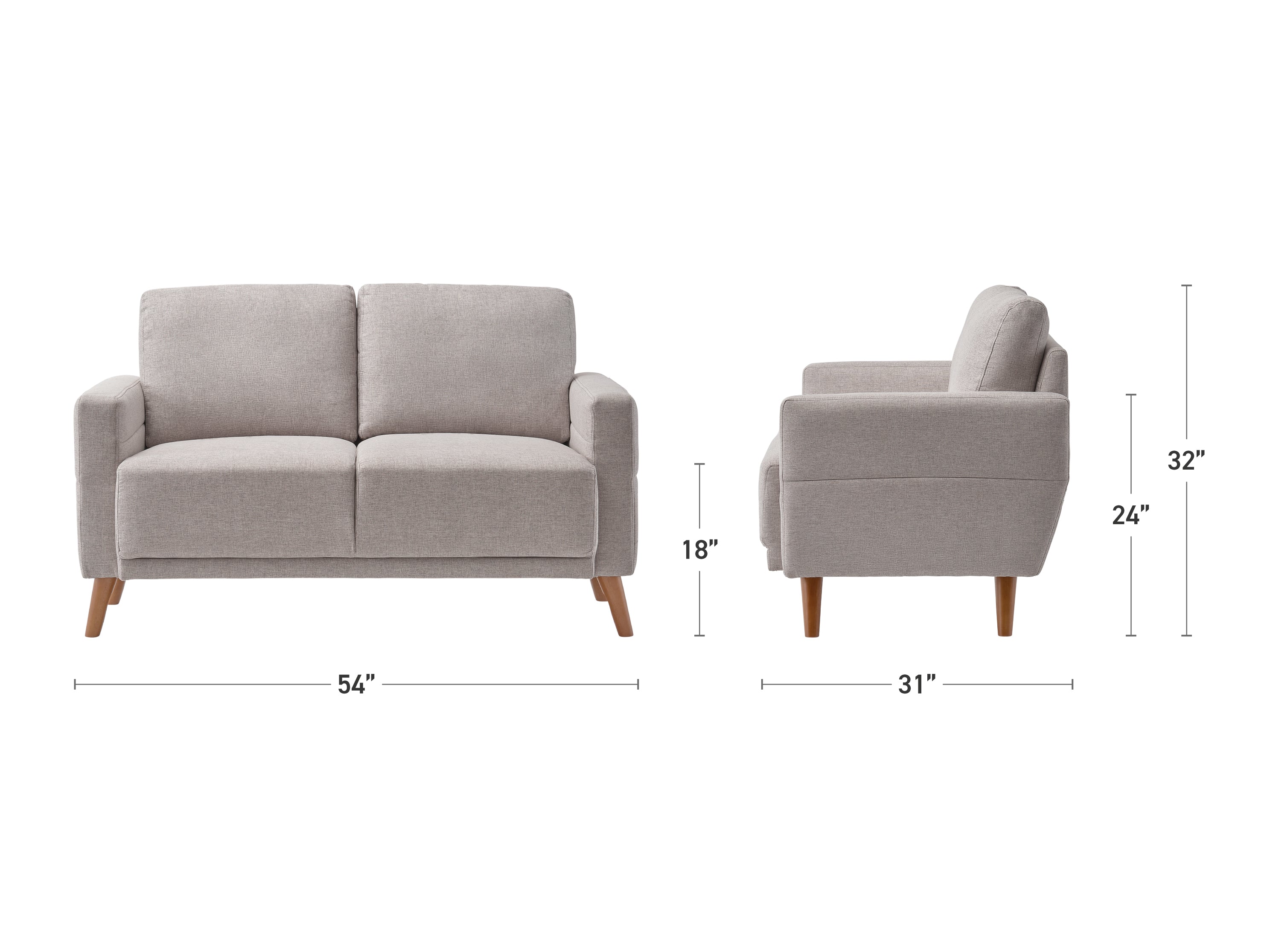 light grey 2 Seat Sofa Loveseat Clara Collection measurements diagram by CorLiving#color_clara-light-grey