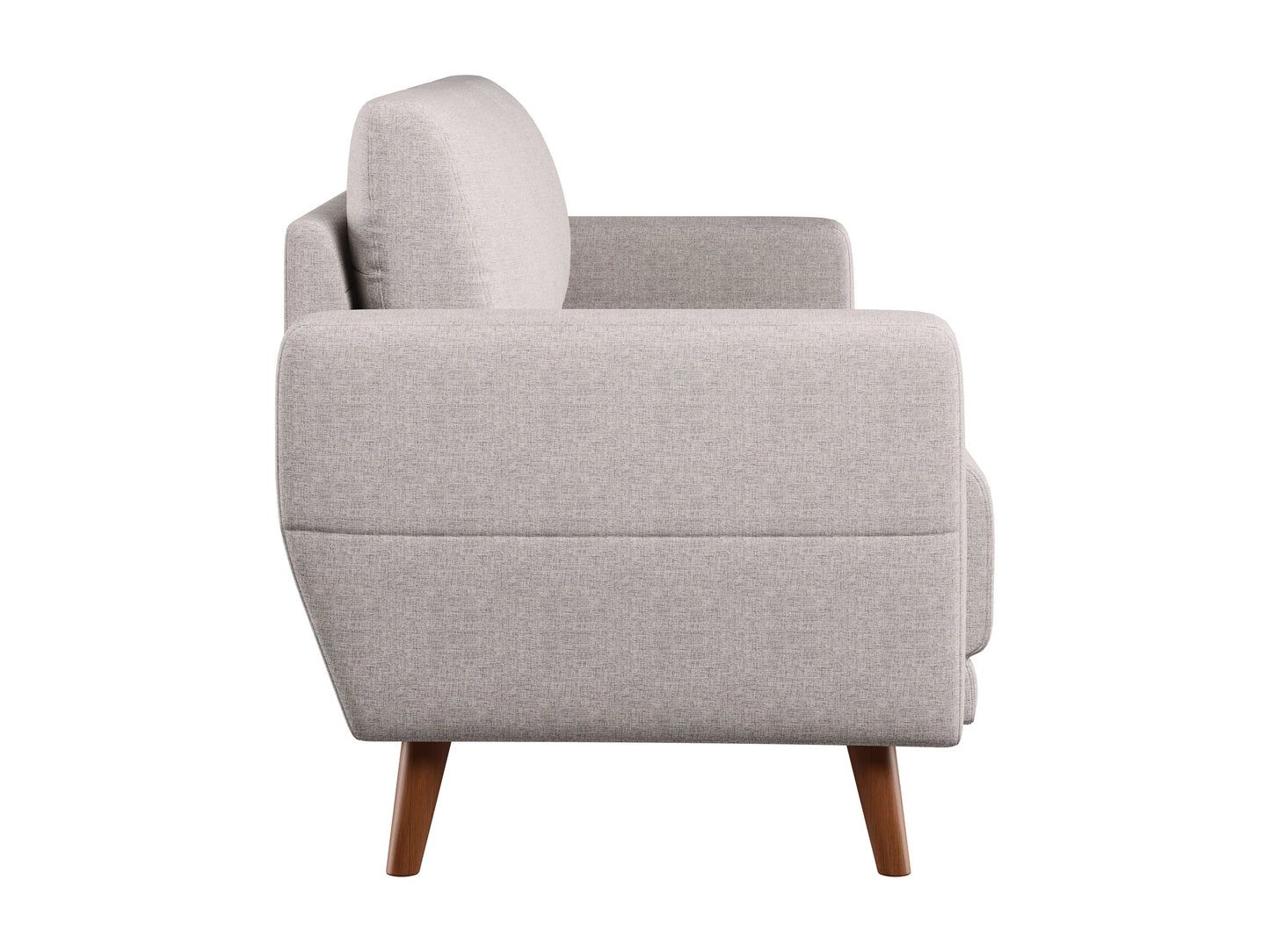 Modern 3-seat sofa in light gray fabric with slim black metal legs, featuring plush cushions and a minimalist design, perfect for contemporary living rooms.