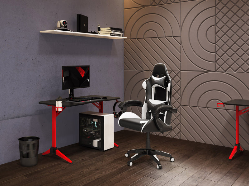 black and white Reclining Gaming Chair Ravagers Collection lifestyle scene by CorLiving
