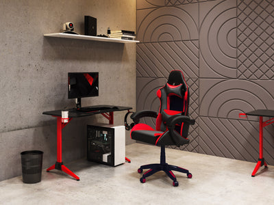 black and red Reclining Gaming Chair Ravagers Collection lifestyle scene by CorLiving#color_black-and-red