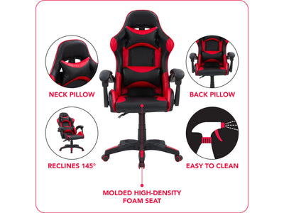 black and red Reclining Gaming Chair Ravagers Collection infographic by CorLiving#color_black-and-red