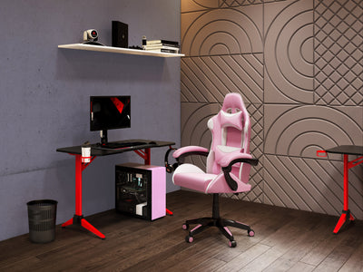 pink and white Reclining Gaming Chair Ravagers Collection lifestyle scene by CorLiving#color_pink-and-white