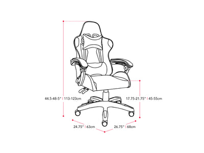 purple and white Reclining Gaming Chair Ravagers Collection measurements diagram by CorLiving#color_purple-and-white