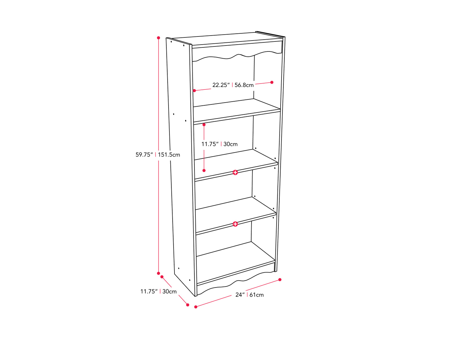 Tall white bookshelf with five shelves, 60 inches high, modern design, ideal for home or office storage, sturdy wooden construction, smooth finish, perfect for organizing books, decor, and accessories.