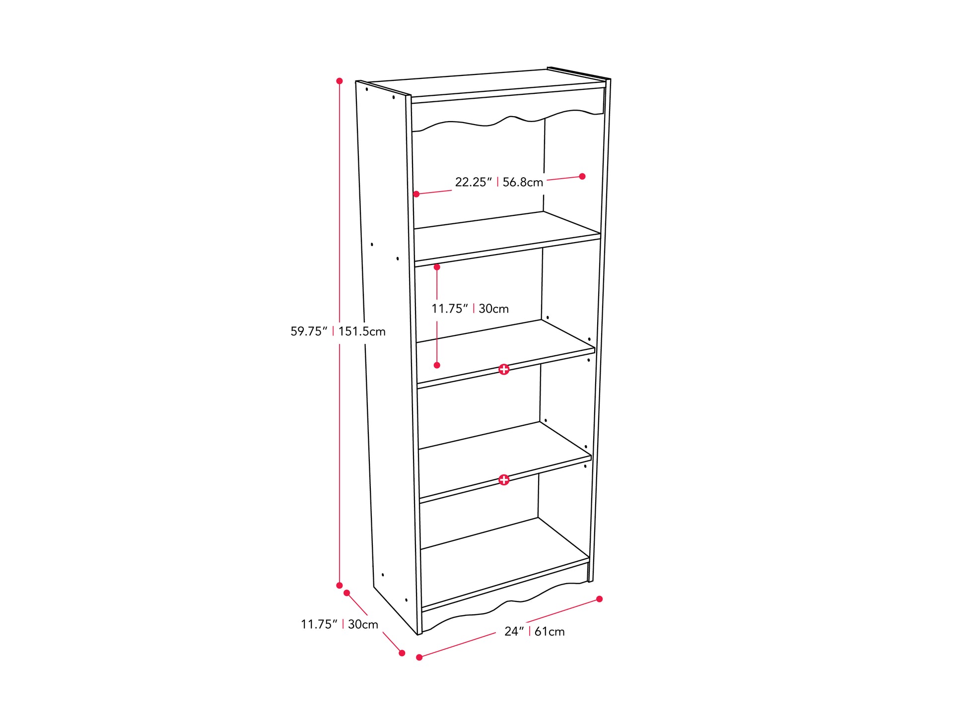 Tall white bookshelf with five shelves, 60 inches high, modern design, ideal for home or office storage, sturdy wooden construction, smooth finish, perfect for organizing books, decor, and accessories.