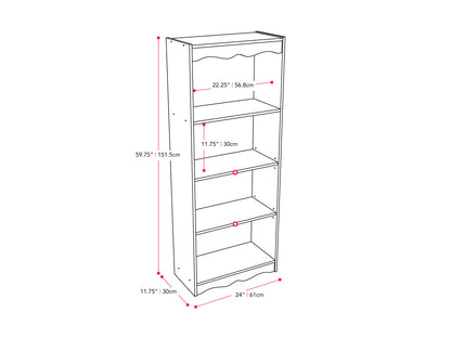 Tall white bookshelf with five shelves, 60 inches high, modern design, ideal for home or office storage, sturdy wooden construction, smooth finish, perfect for organizing books, decor, and accessories.