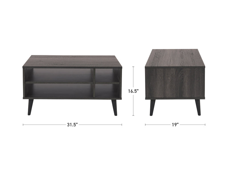 dark grey Rectangle Coffee Table with Storage Cole Collection measurements diagram by CorLiving