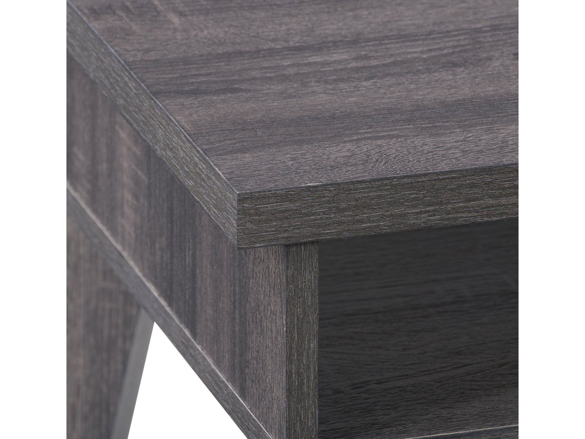 Mid-century modern side table with walnut finish, featuring a single drawer with a sleek brass handle, open shelf below, and tapered legs. Ideal for living rooms or bedrooms, adding a touch of vintage elegance.