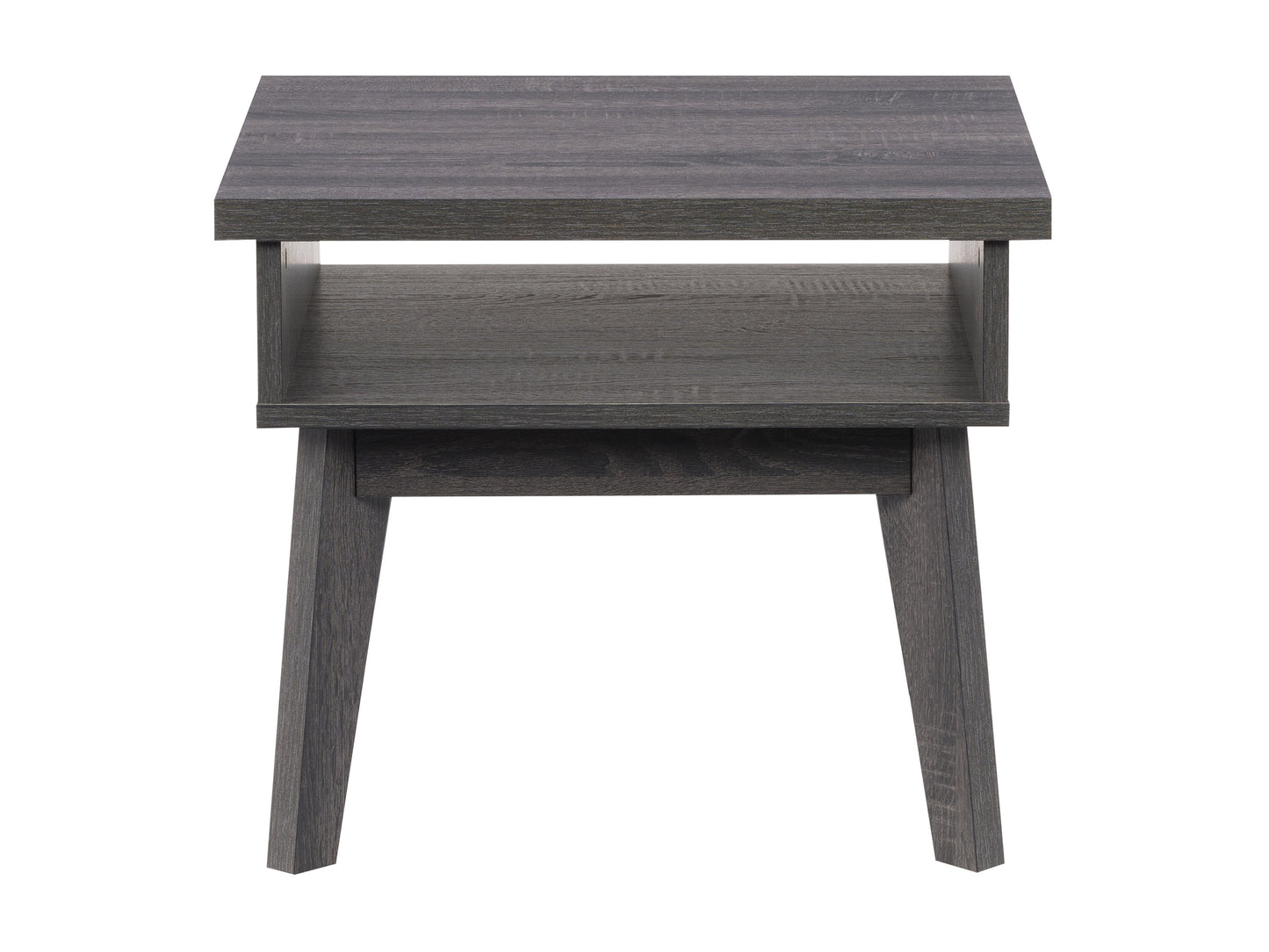 Mid-century modern wooden side table with two-tone finish, featuring a walnut top, white drawer, and sleek tapered legs. Ideal for living room or bedroom decor.