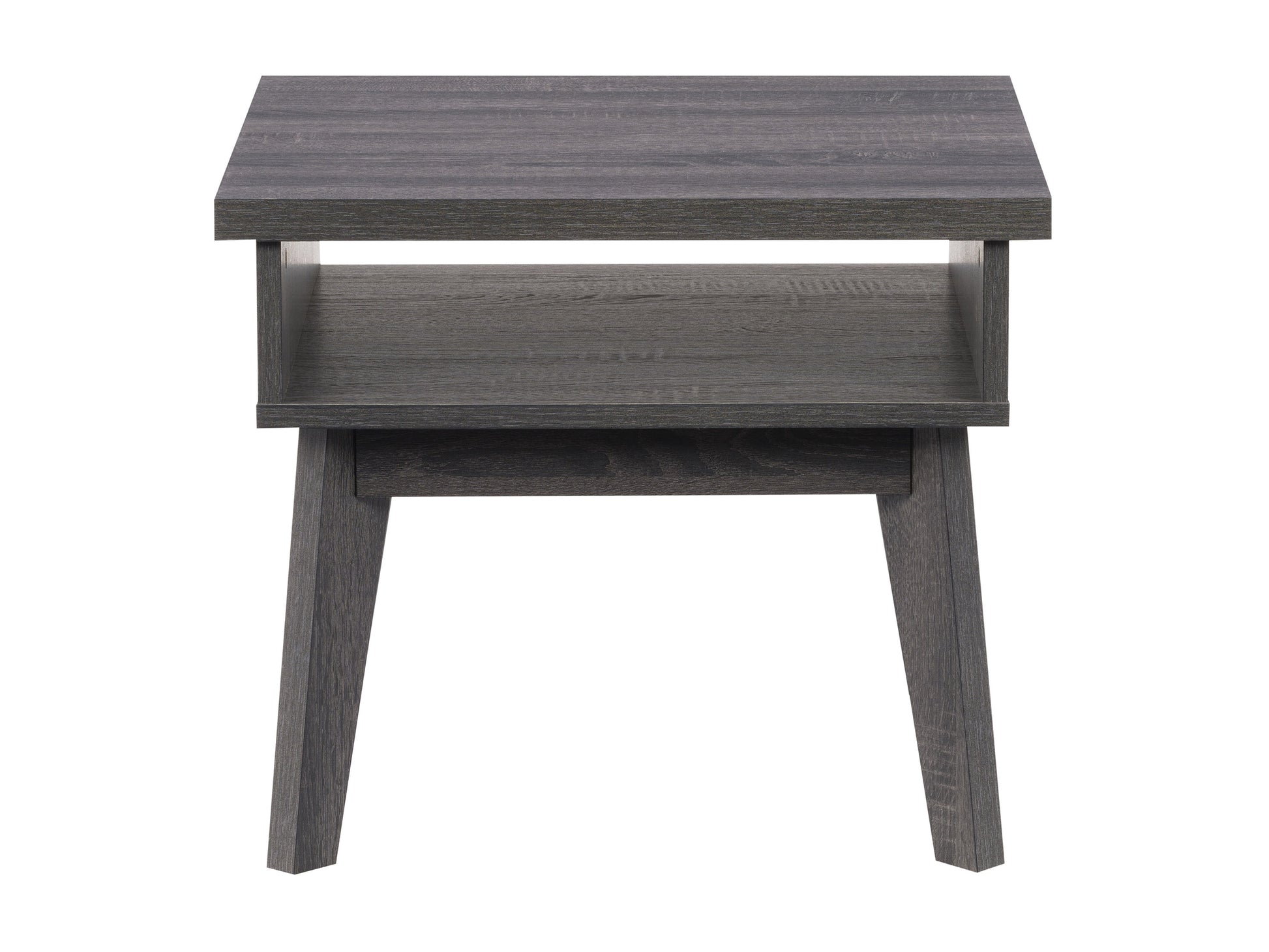 Mid-century modern wooden side table with two-tone finish, featuring a walnut top, white drawer, and sleek tapered legs. Ideal for living room or bedroom decor.