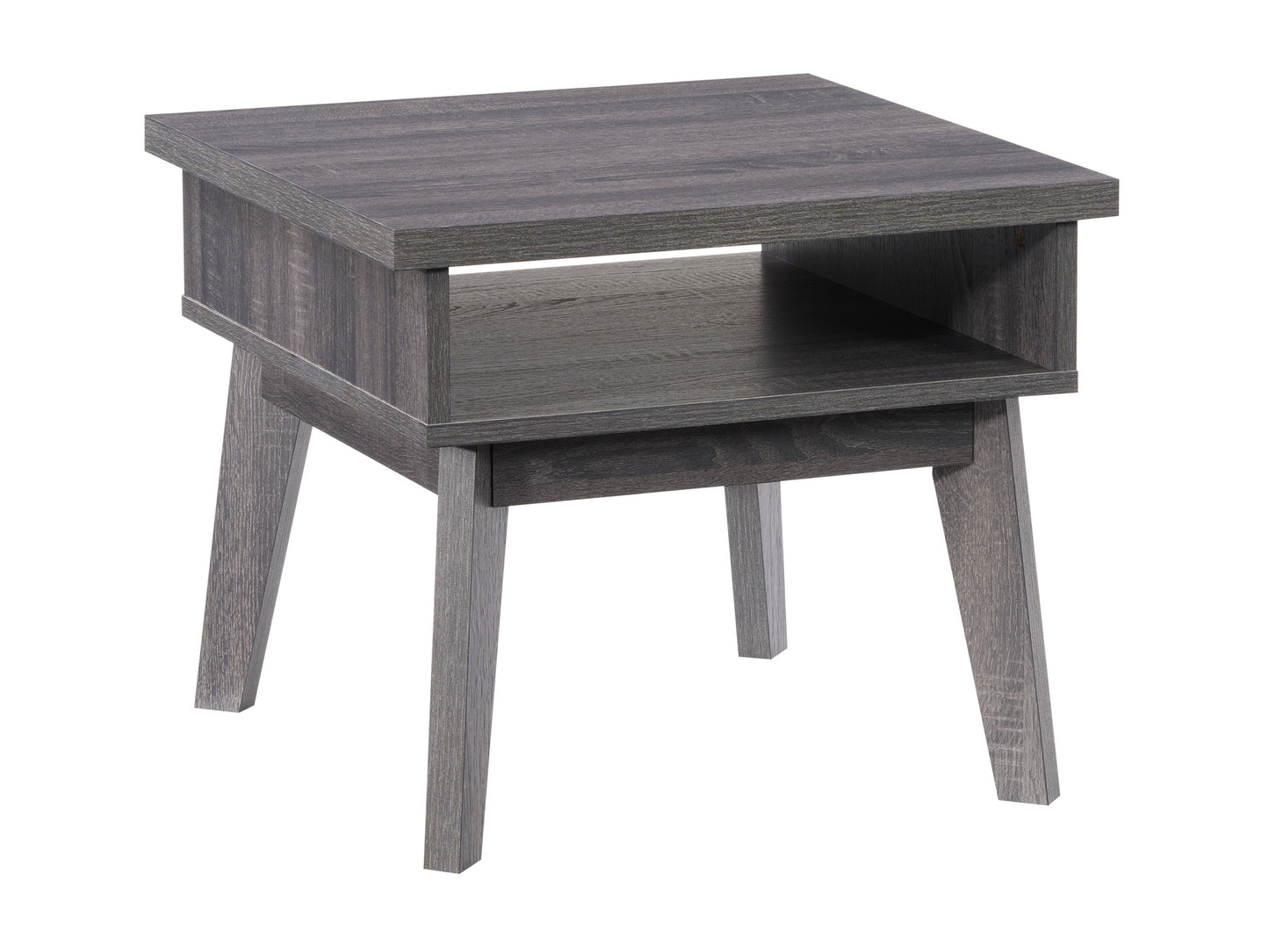 Mid-century modern side table with walnut finish, featuring a single drawer with a sleek handle, tapered legs, and a smooth, minimalist design. Ideal for living rooms or bedrooms.