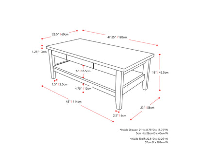 Mid-century modern coffee table with a walnut finish, featuring a sleek rectangular design, tapered legs, and a lower shelf for storage. Perfect for stylish living rooms and minimalist decor.