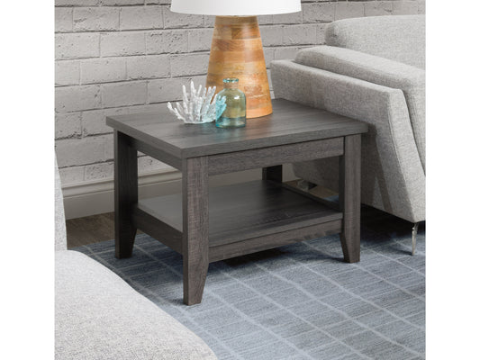 Square side table with light wood finish, featuring a minimalist design and black metal frame. Perfect for modern living rooms or bedrooms. Ideal for holding books, lamps, or decorative items.