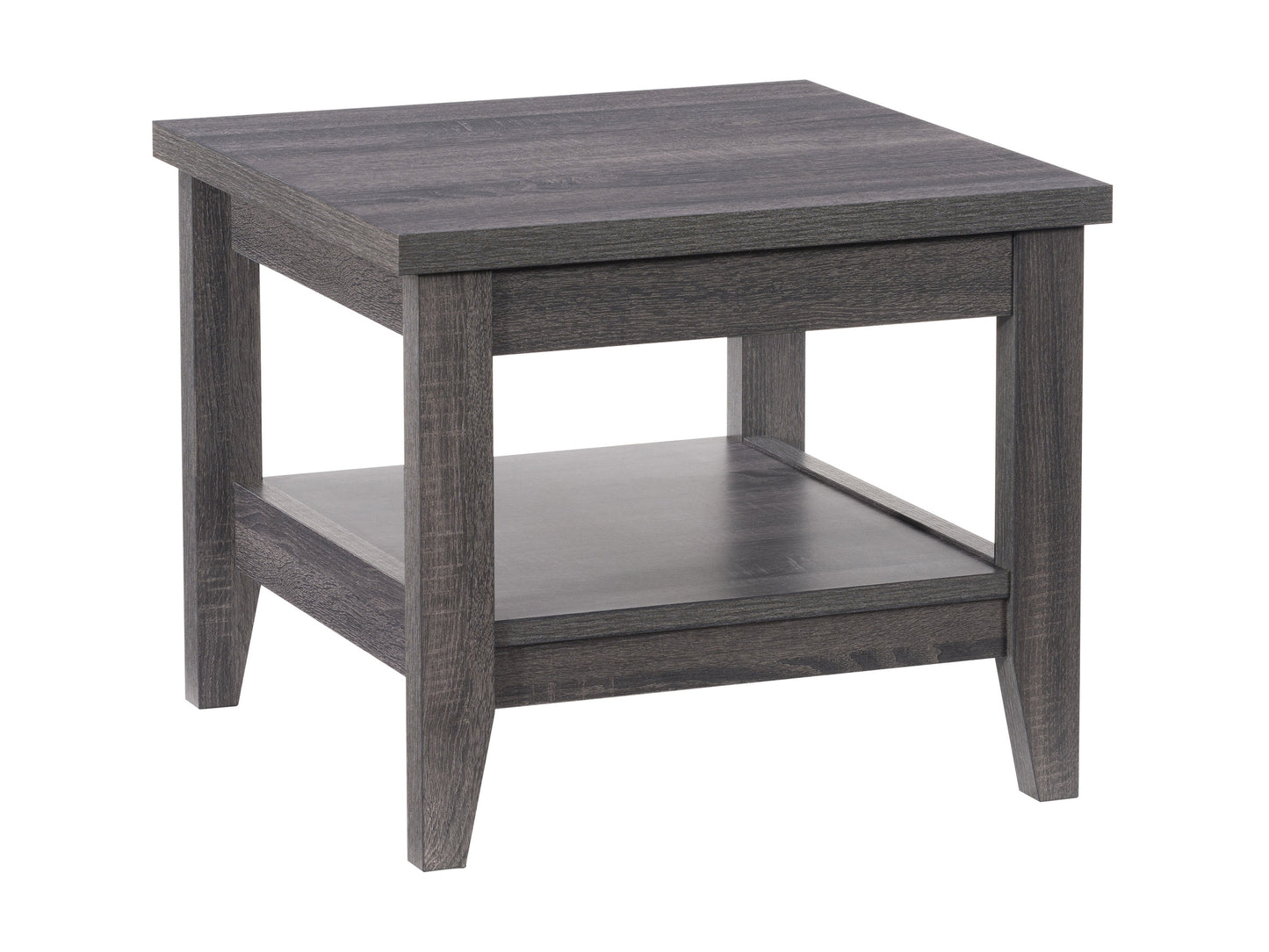 Gray square side table with wooden legs, sleek design, and minimalist style. The tabletop features a smooth, matte finish, while the legs are natural wood, providing a modern yet rustic look suitable for contemporary interiors.