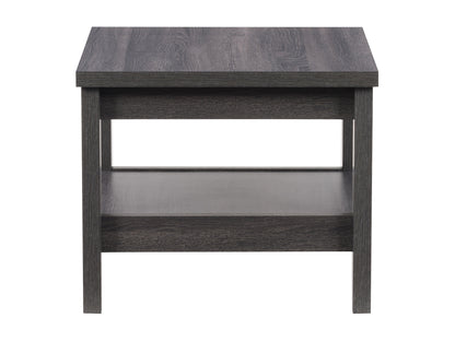 Modern square side table with a light wood finish, featuring a sleek black metal frame and a lower shelf for additional storage. Perfect for contemporary living rooms or bedrooms.