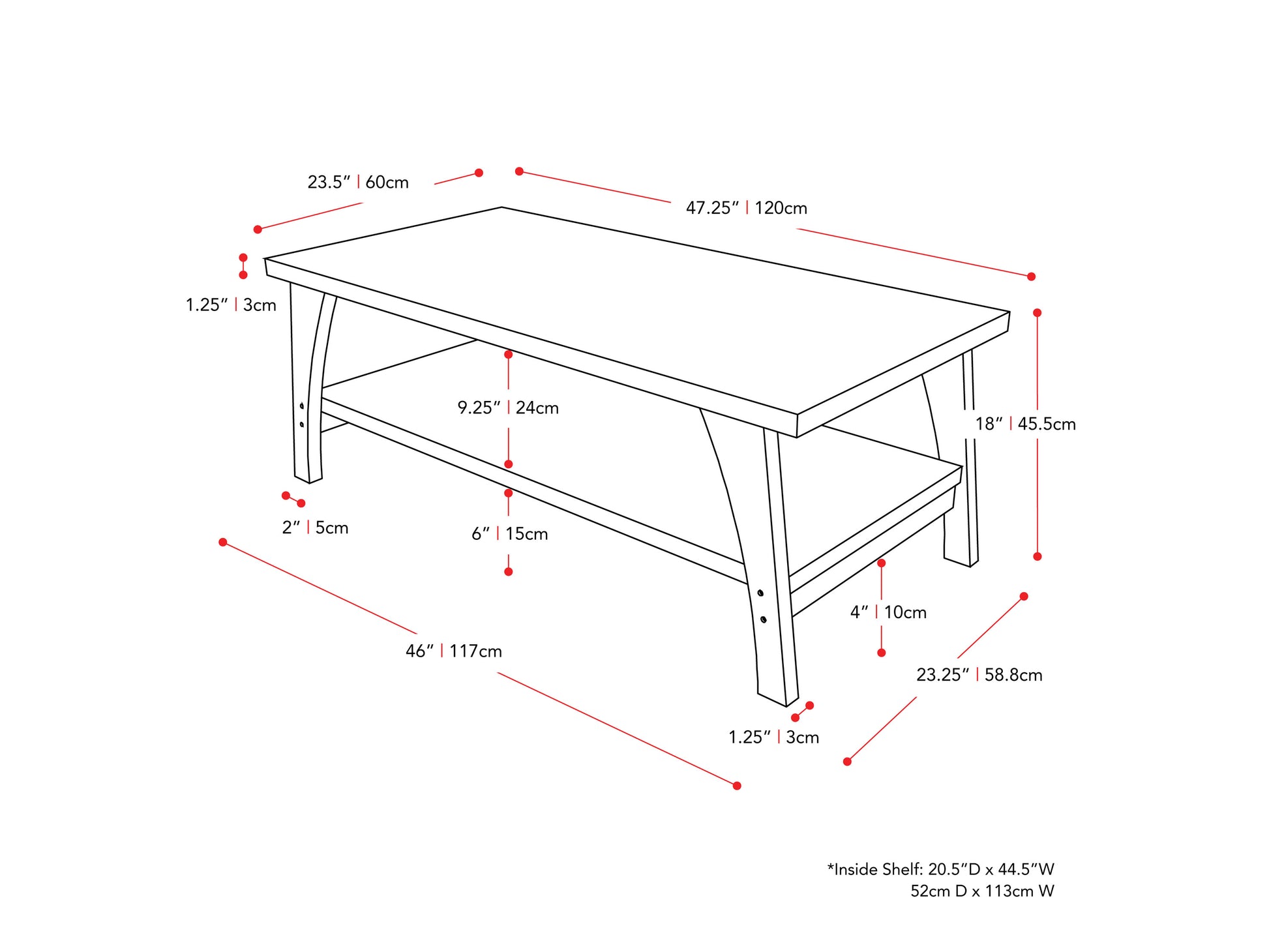 Modern two-tier coffee table with sleek black metal frame, natural wood finish, and spacious lower shelf for storage. Perfect for contemporary living rooms, adding style and functionality.