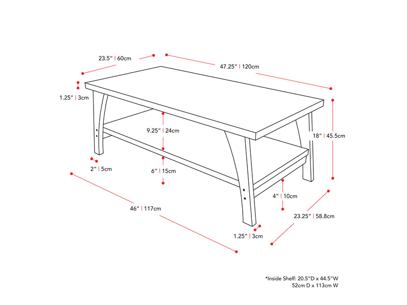 dark grey Two Tier Coffee Table Hollywood Collection measurements diagram by CorLiving