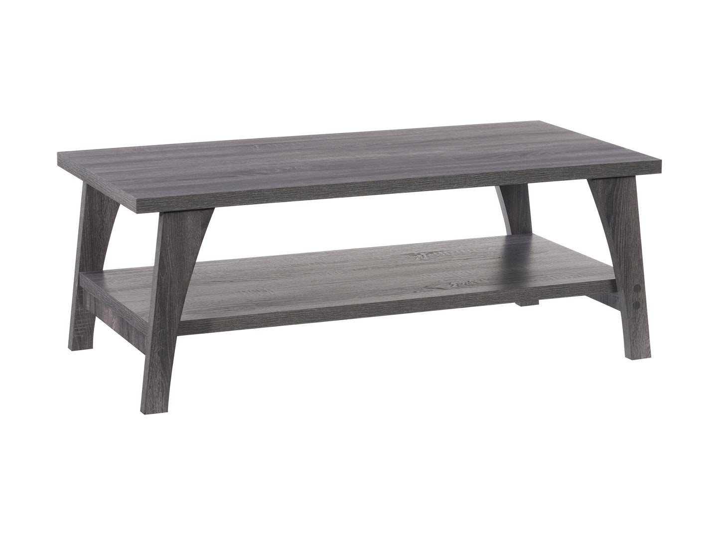 Modern two-tier coffee table with a walnut finish and black metal frame, featuring a spacious lower shelf for storage and sleek, minimalist design perfect for contemporary living rooms.