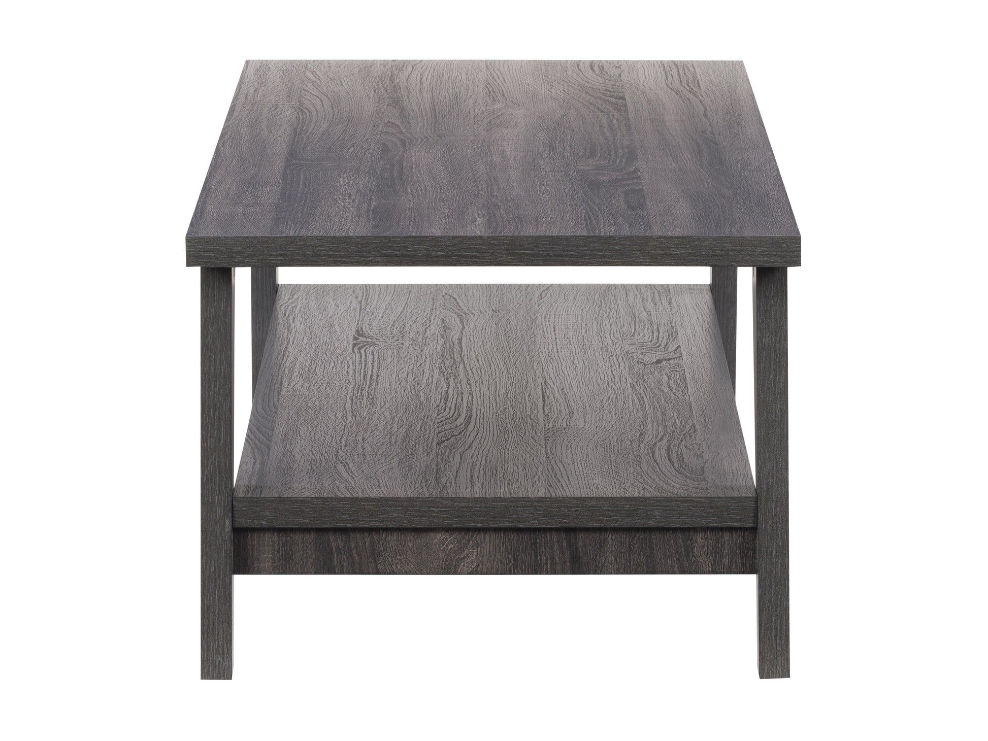 Modern two-tier coffee table with a sleek black metal frame, light wood tabletop, and lower shelf. Ideal for contemporary living spaces, offering ample storage and display space for books, decor, and essentials.