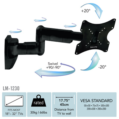 Full Motion TV Wall Mount for 18" - 32" TVs