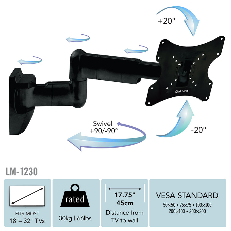 Full Motion TV Wall Mount for 18" - 32" TVs