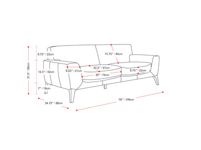 black Faux Leather Sofa London Collection measurements diagram by CorLiving#color_black