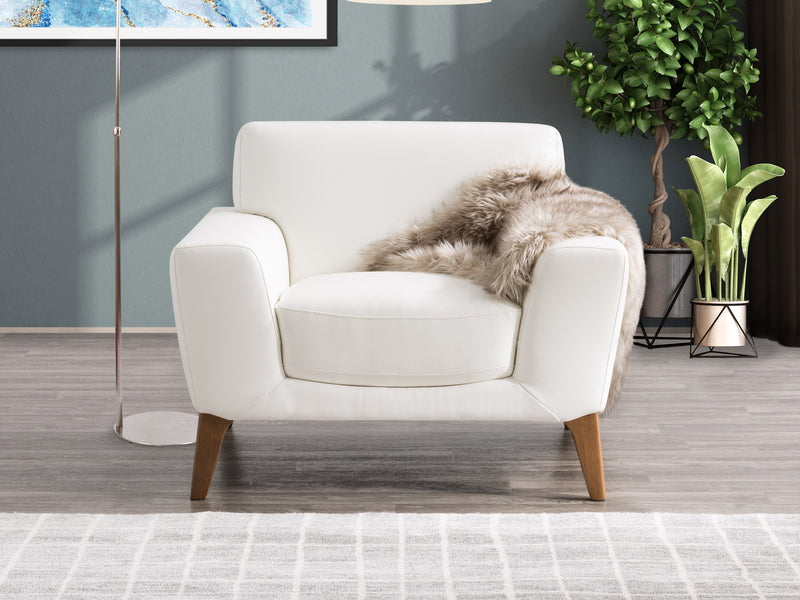 white Faux Leather Accent Chair London Collection lifestyle scene by CorLiving